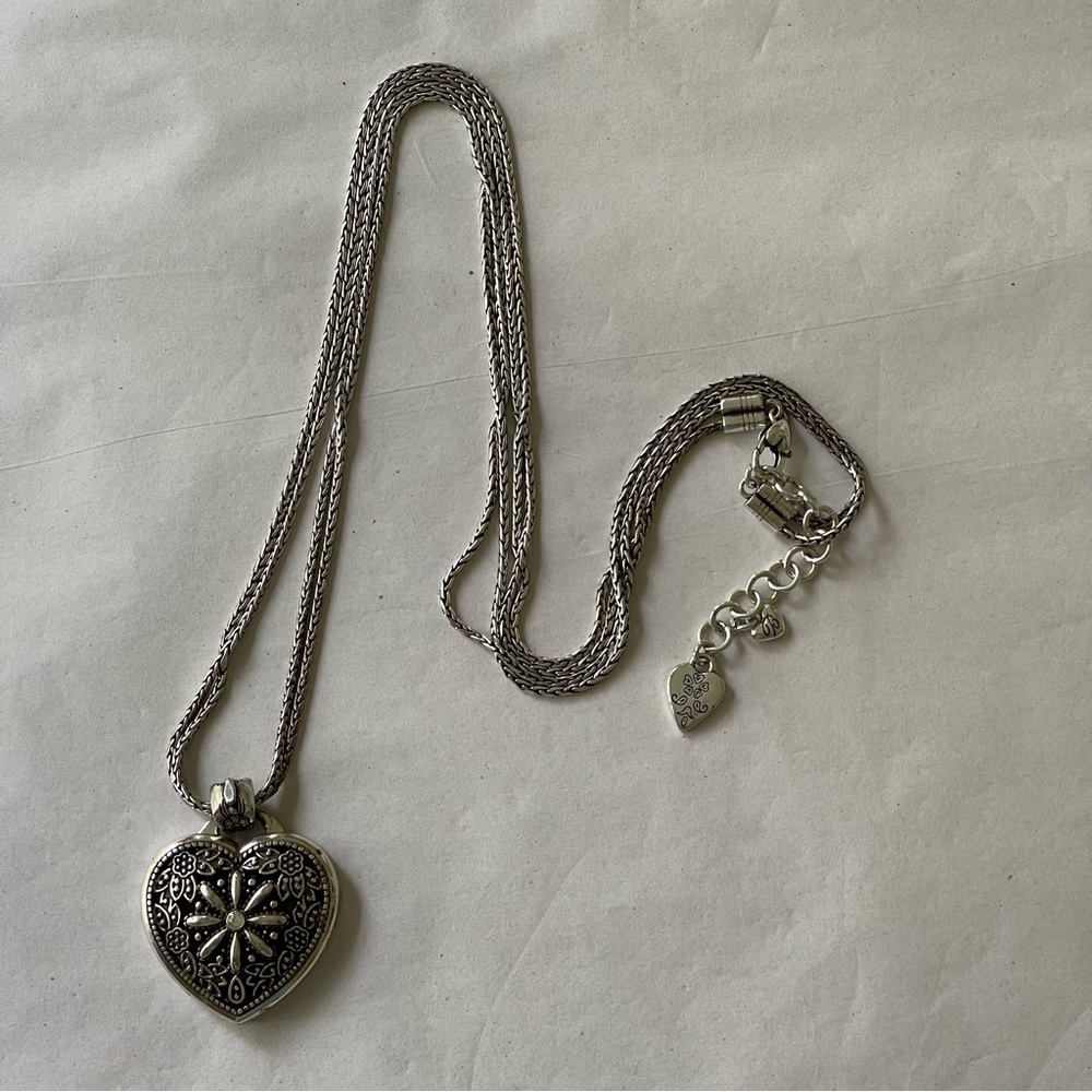 Brighton Silver Locket:  Heart Pendant Necklace on long double chain